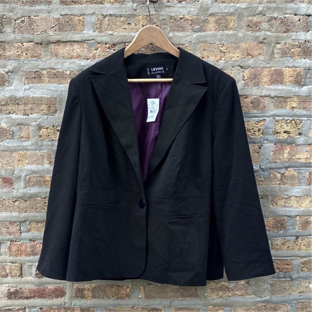Larry Levine Classics Women’s Black Plus 18W One-Button Lined Notch Blazer